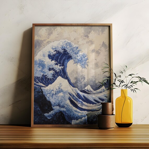 Towering Blue Great Wave Japanese Ocean Mount Fuji Art Poster