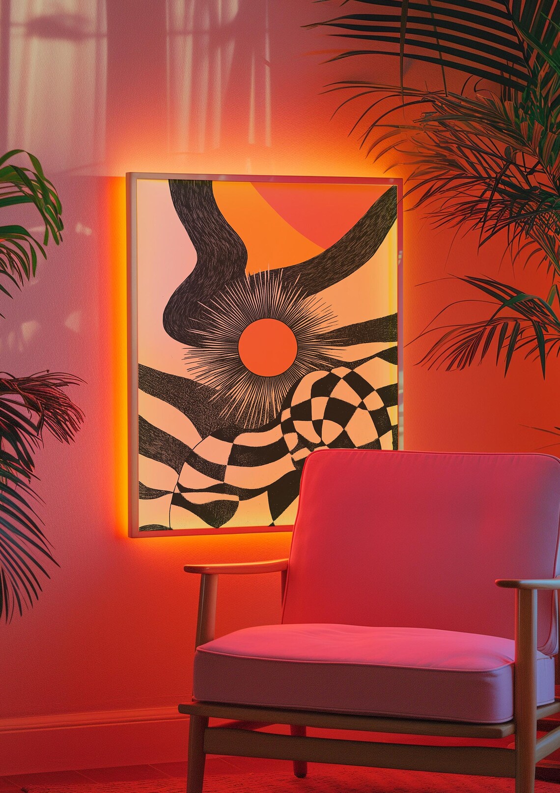 Retro Groovy Geometric Sunburst Abstract Black Wavy 70s Art Poster - Image 5