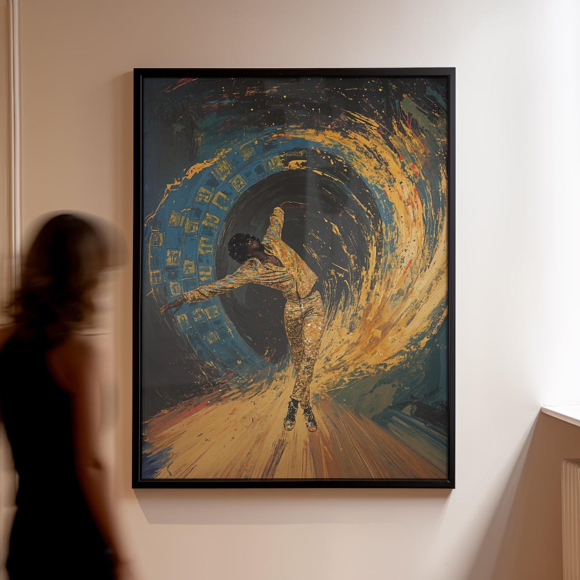 Golden Dancer Swirling Vortex Expressive Modern Dance Art Poster