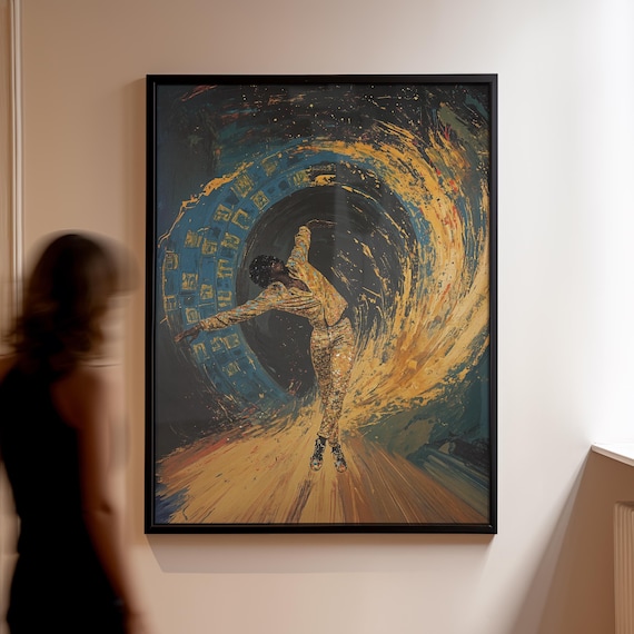 Golden Dancer Swirling Vortex Expressive Modern Dance Art Poster