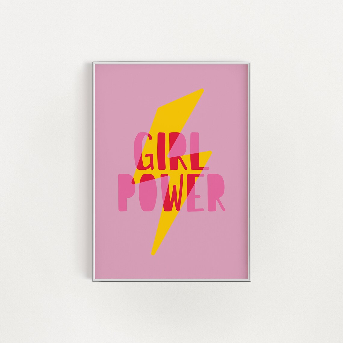 Girl Power Lightning Bolt Yellow Pink Bold Feminist Quote Art Poster