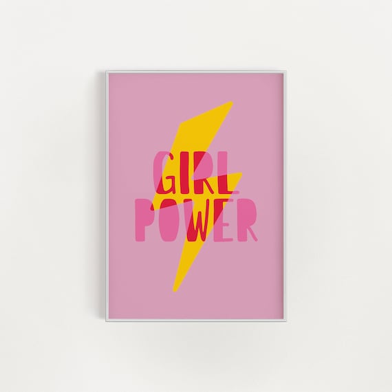 Girl Power Lightning Bolt Yellow Pink Bold Feminist Quote Art Poster