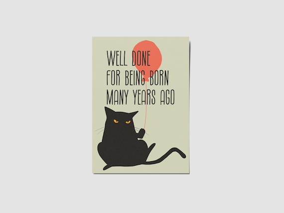 Cat Birthday Card Funny Cat Art Print