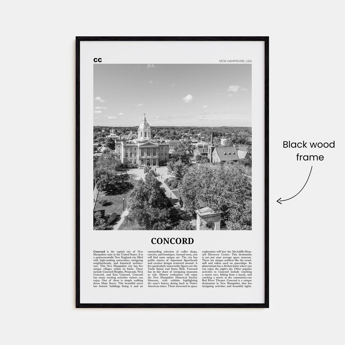 Concord Black and White Travel Poster, New Hampshire - Image 3