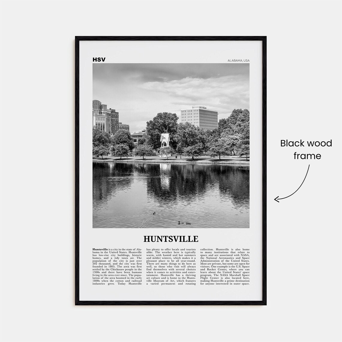 Huntsville, Alabama Black and White Travel Poster - Image 3