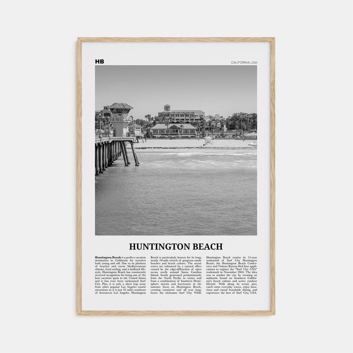Huntington Beach Black And White Travel Poster