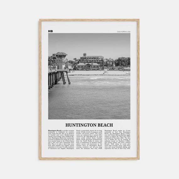 Huntington Beach Black And White Travel Poster