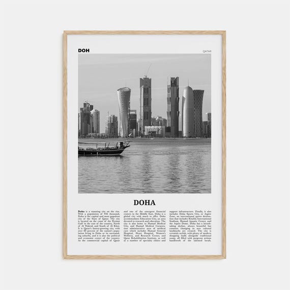 Doha Black and White Travel Poster, Qatar Wall Decor