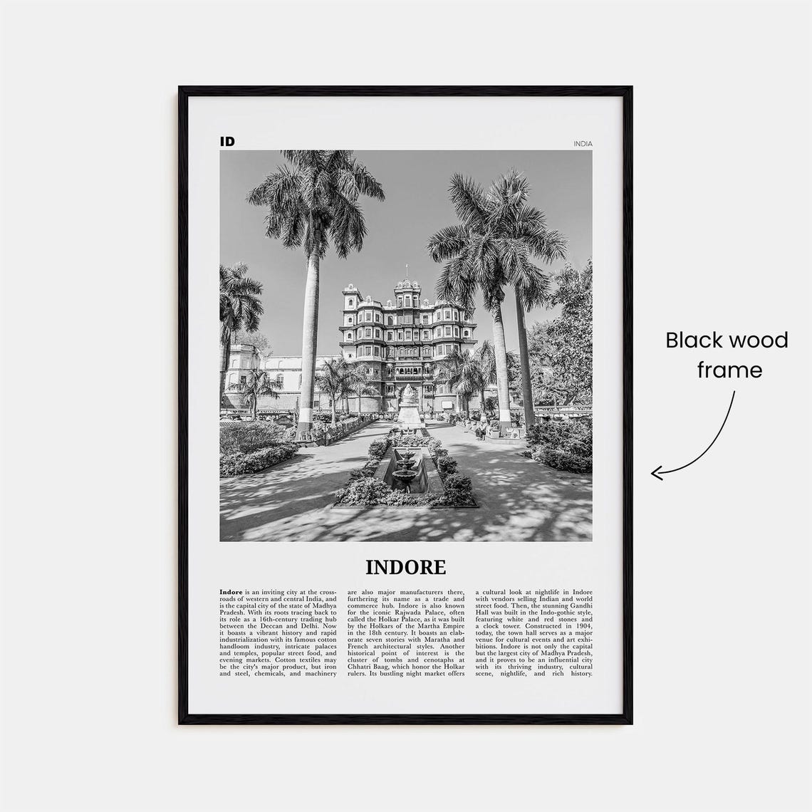Indore Black and White Travel Poster, India Map - Image 3