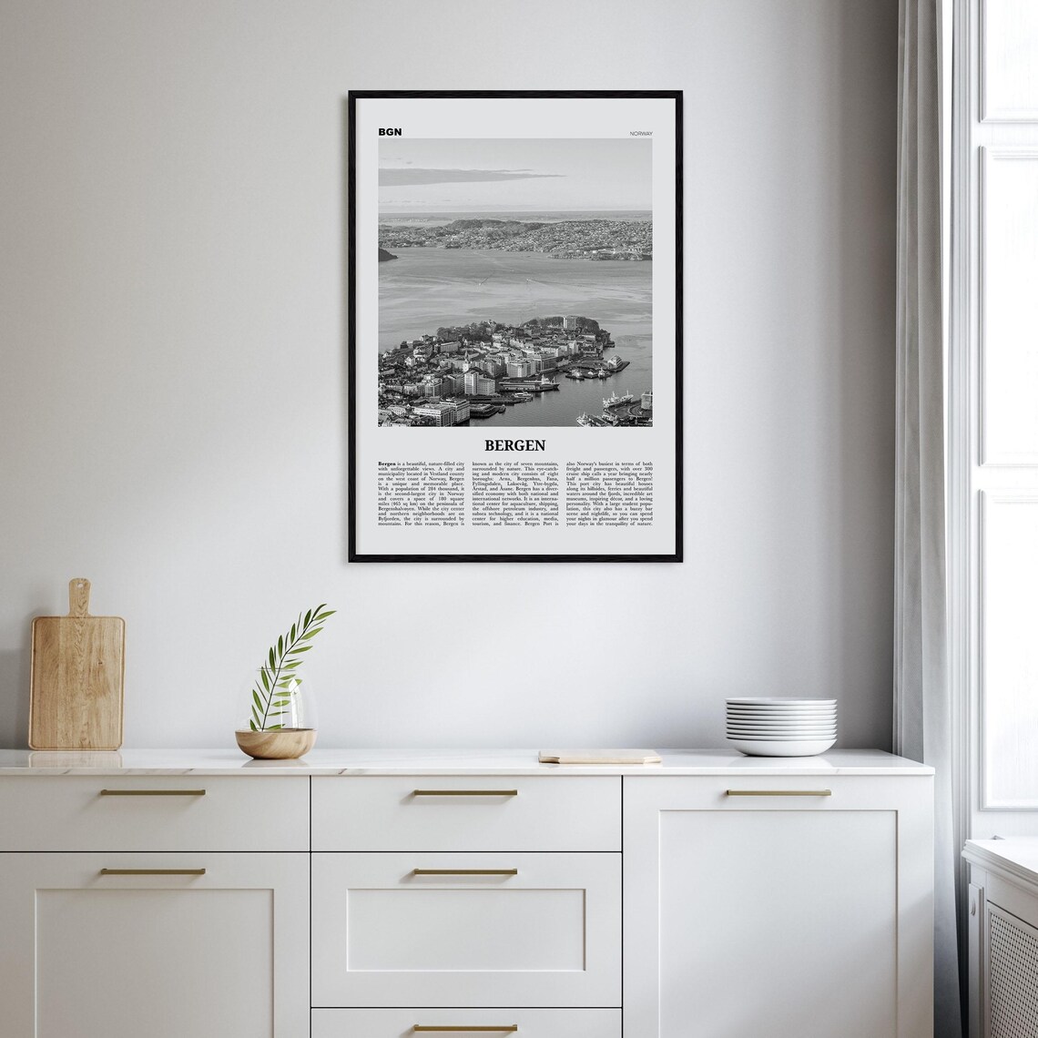 Bergen Black and White Travel Poster, Norway Europe - Image 2