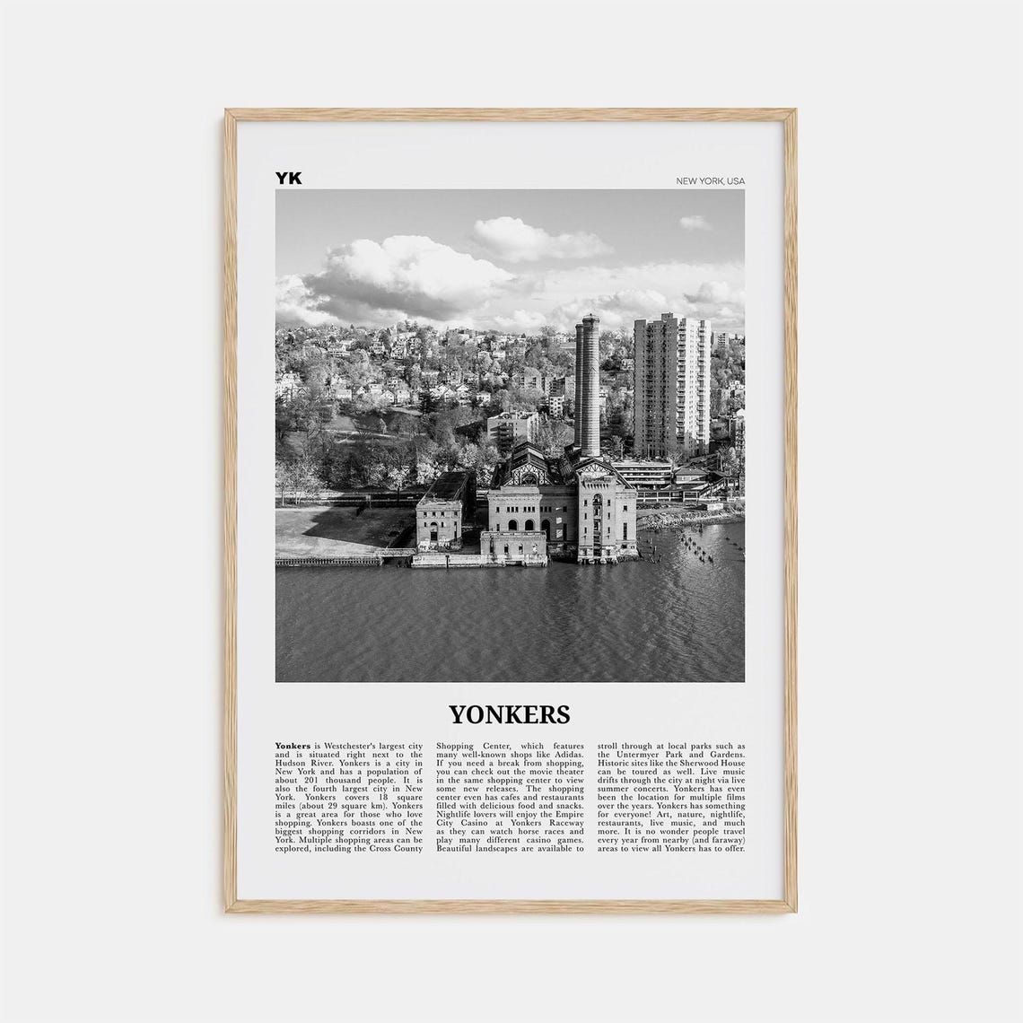 Yonkers Black and White Travel Poster, New York USA