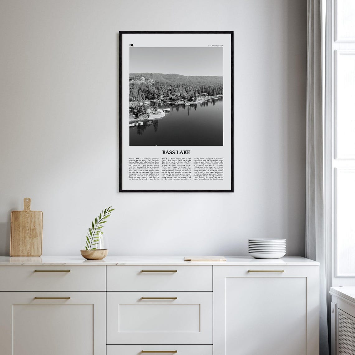 Bass Lake Black and White Travel Poster, California - Image 2
