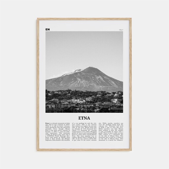 Etna Black and White Travel Poster, Italy Map