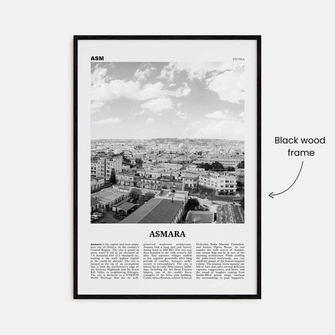 Asmara Black and White Travel Poster, Eritrea City - Image 3