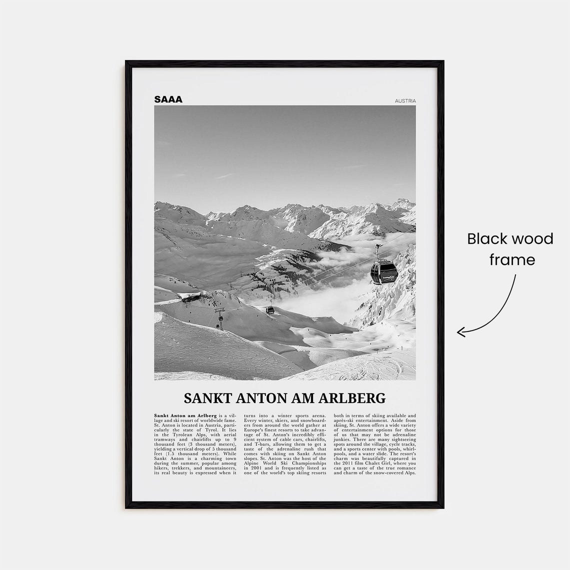 Sankt Anton Am Arlberg Black and White Travel Poster - Image 3