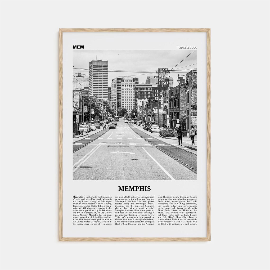 Memphis Black And White Travel Poster, Tennessee