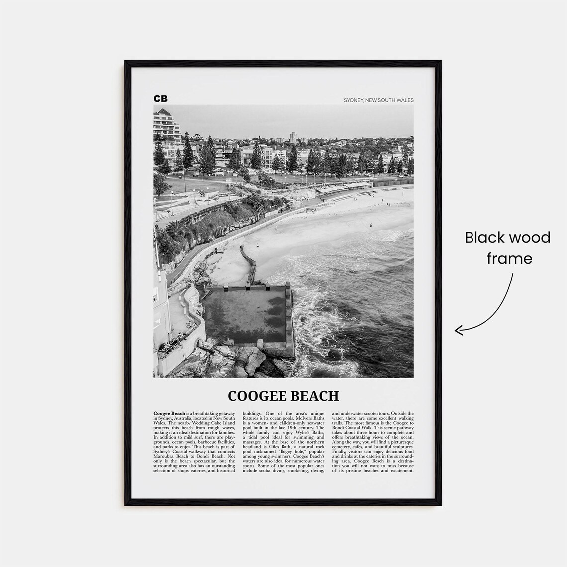 Coogee Beach Black and White Travel Poster, Australia - Image 3