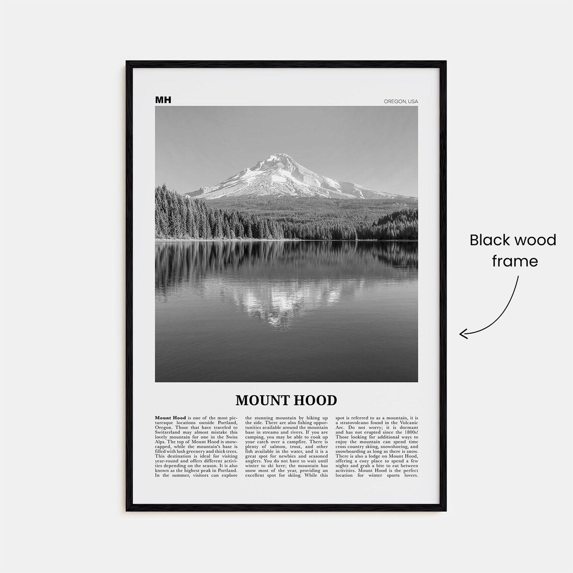 Mount Hood Black and White Travel Poster Print - Image 3