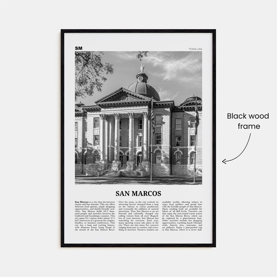 San Marcos Black and White Map Art Print No. 1 - Image 3