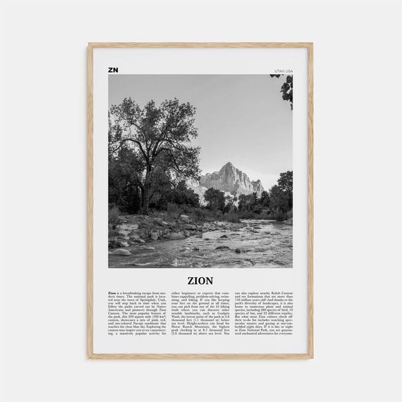 Zion National Park Black And White Travel Poster