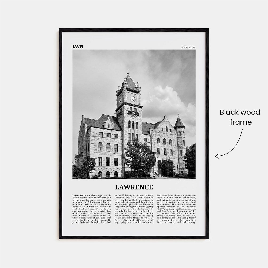Lawrence, Kansas Black and White Travel Poster - Image 3
