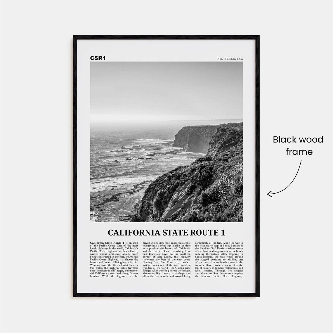 California State Route 1 Black And White Travel Poster - Image 3