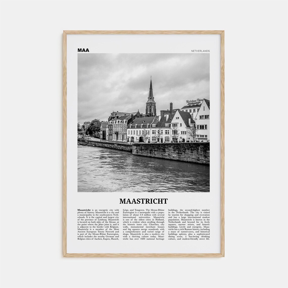 Maastricht Black and White Travel Poster, Netherlands