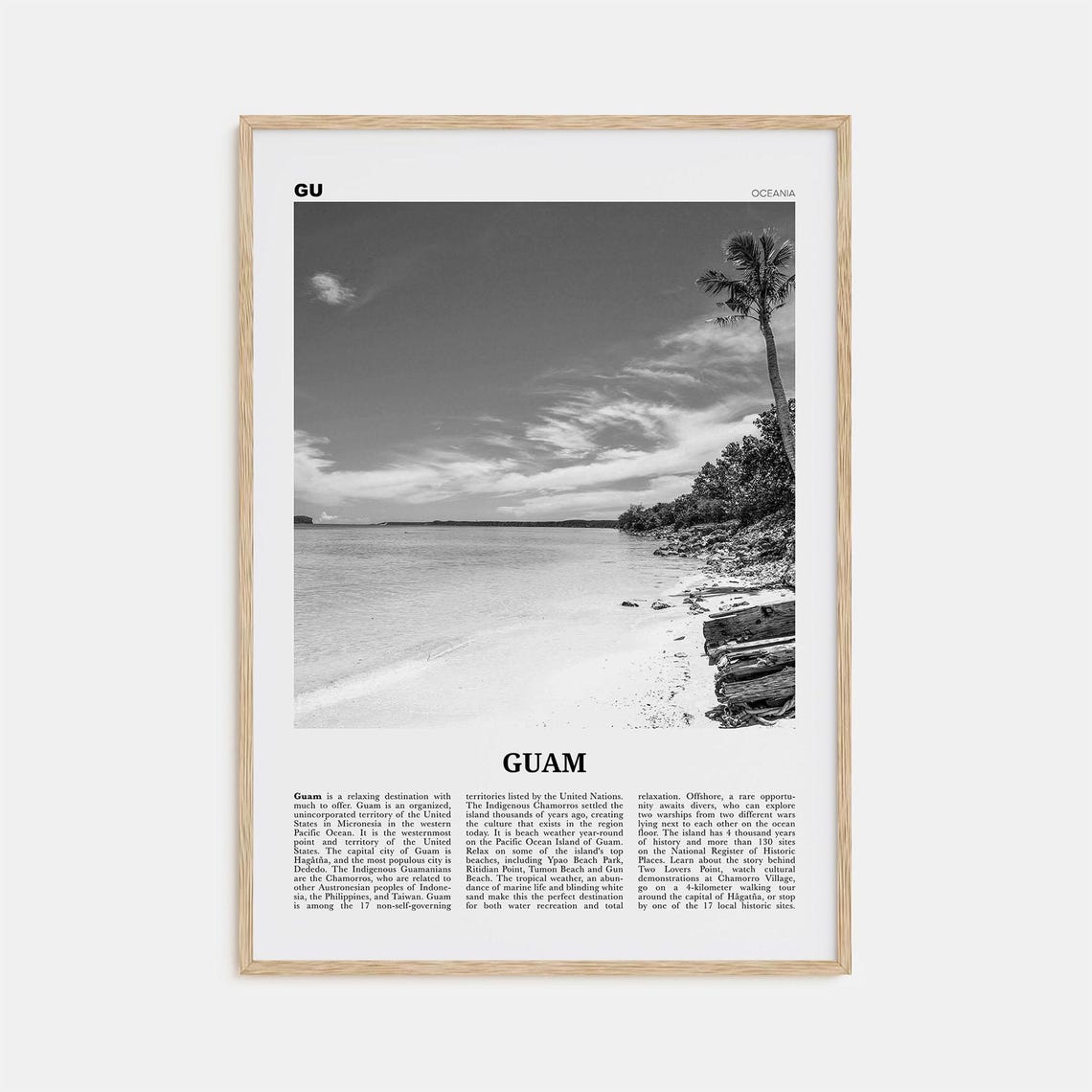 Guam Black and White Travel Poster, Dededo Oceania