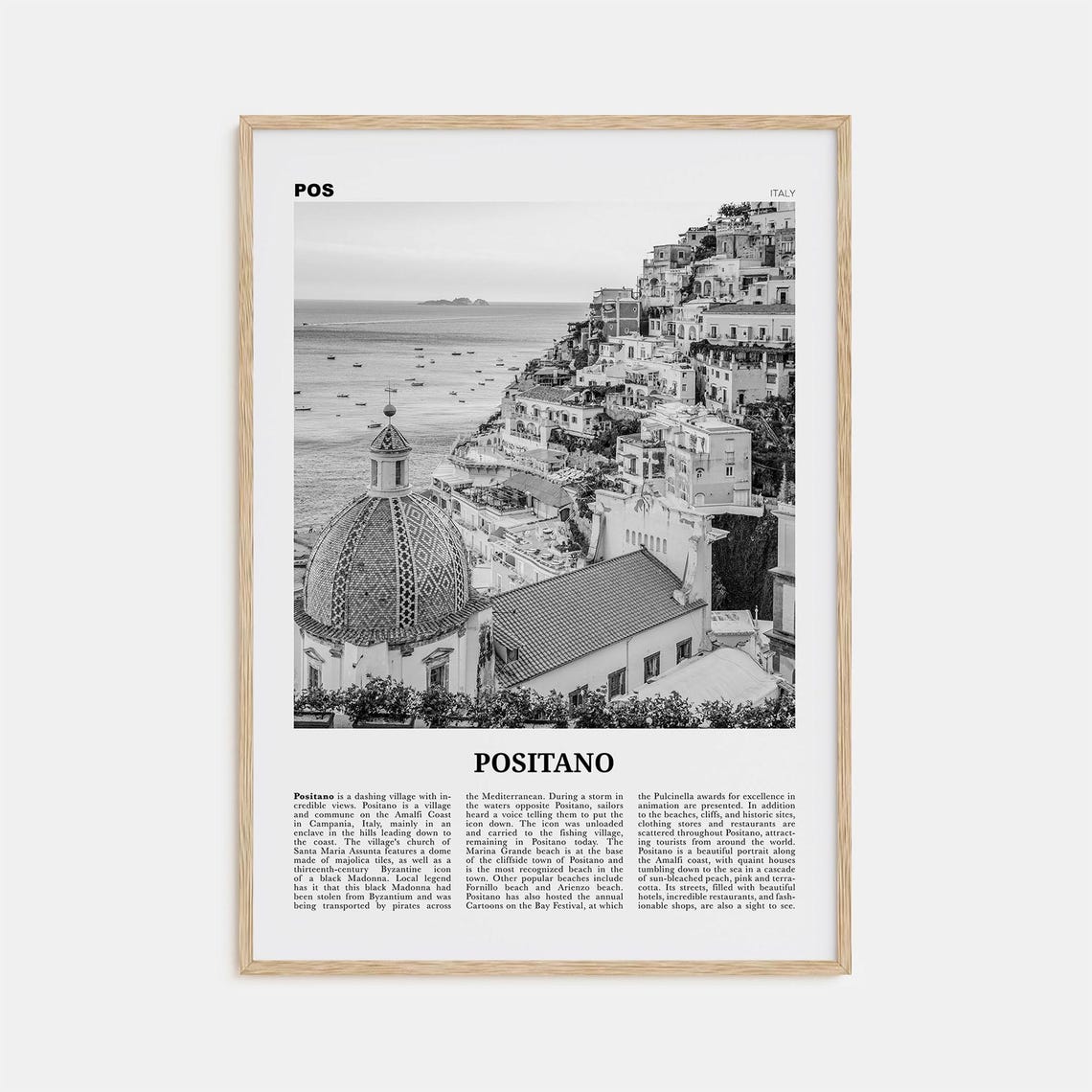 Positano Black and White Travel Poster, Italy