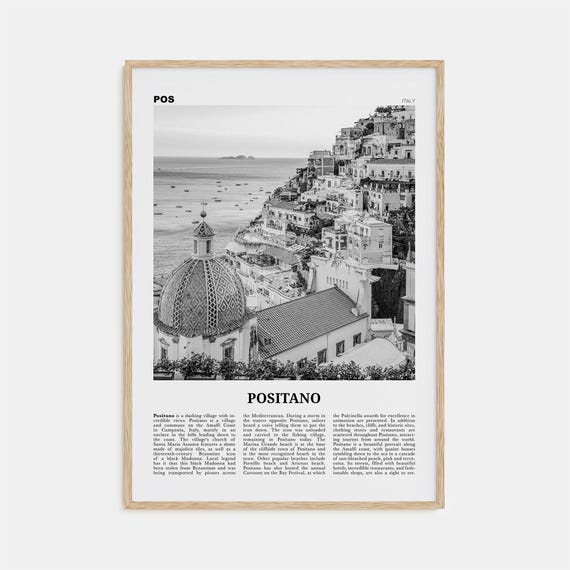 Positano Black and White Travel Poster, Italy