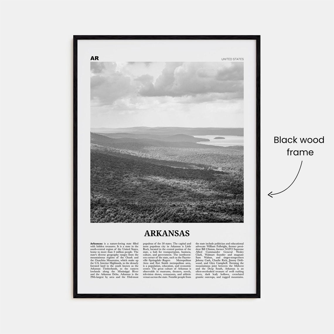 Arkansas Black And White Travel Poster, USA Wall Art - Image 3