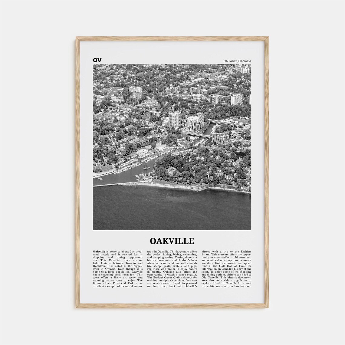 Oakville Black and White Map Art Print, Ontario