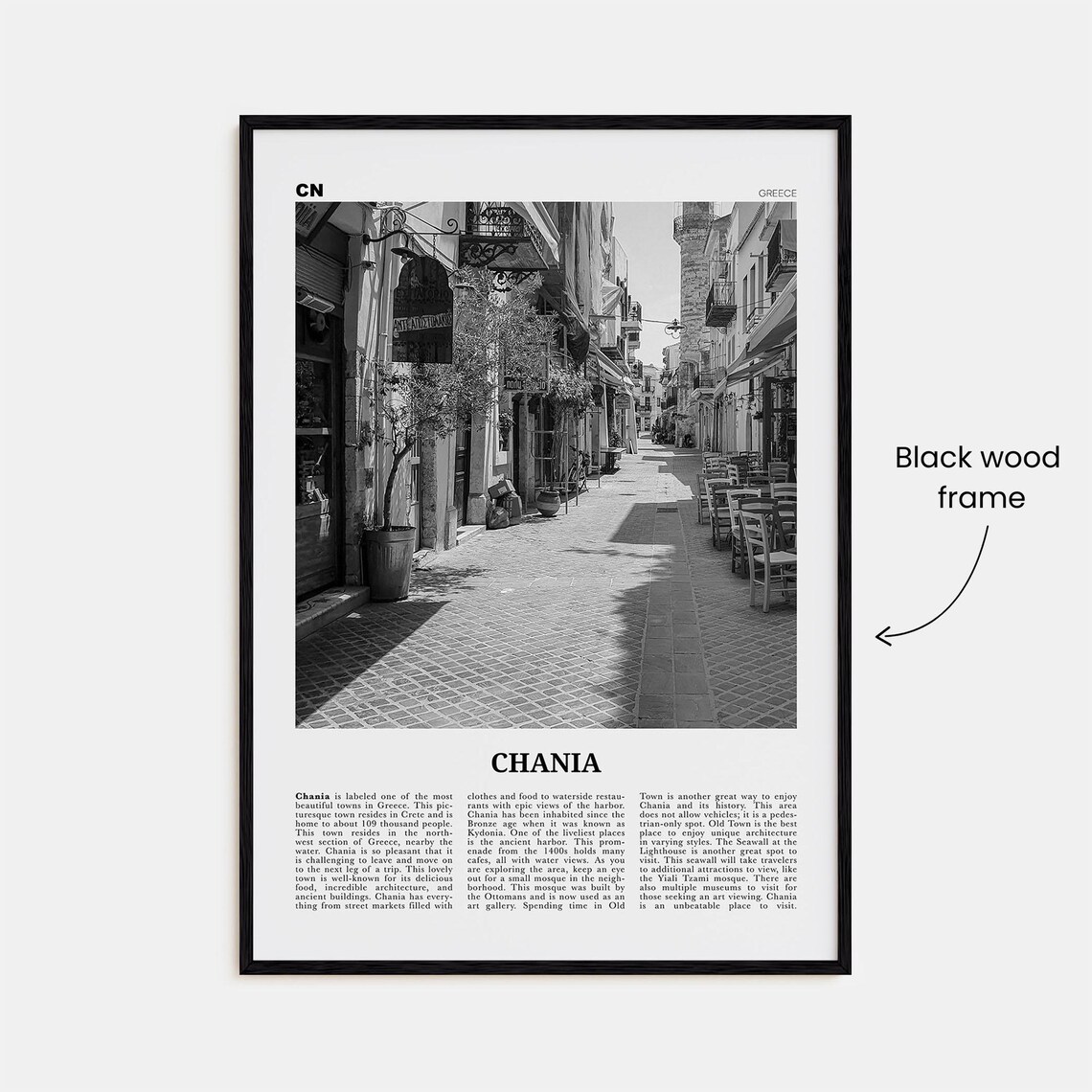 Chania Black And White Travel Poster, Greece Map - Image 3