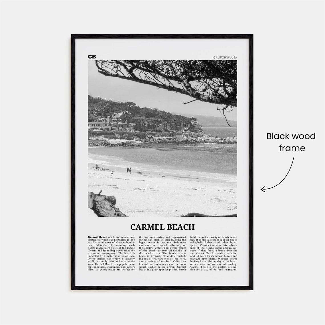 Carmel Beach Black And White Map Poster Print - Image 3