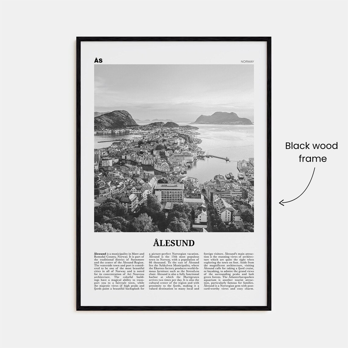 Ålesund Black and White Norway Travel Poster Print - Image 3
