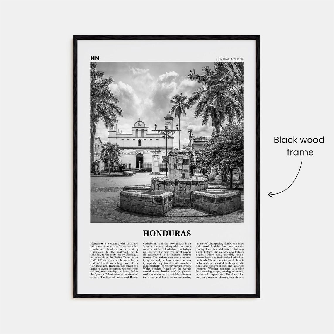 Honduras Print Black And White No 2 Honduras Wall Art Honduras Poster Honduras Photo Honduras Wall Decor Tegucigalpa Central America - Image 3
