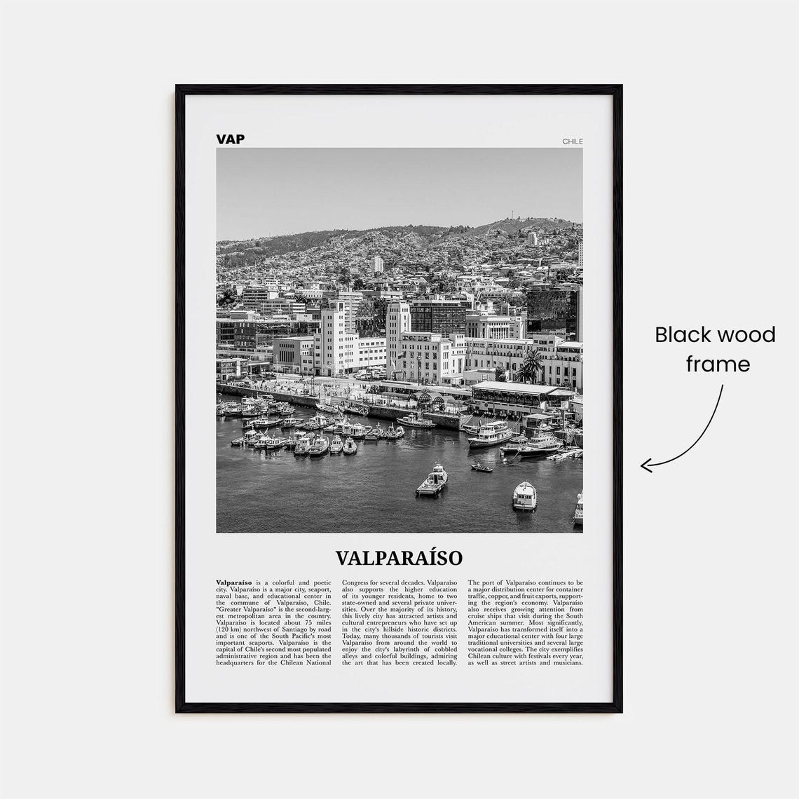 Valparaiso Black and White Travel Poster - Image 3