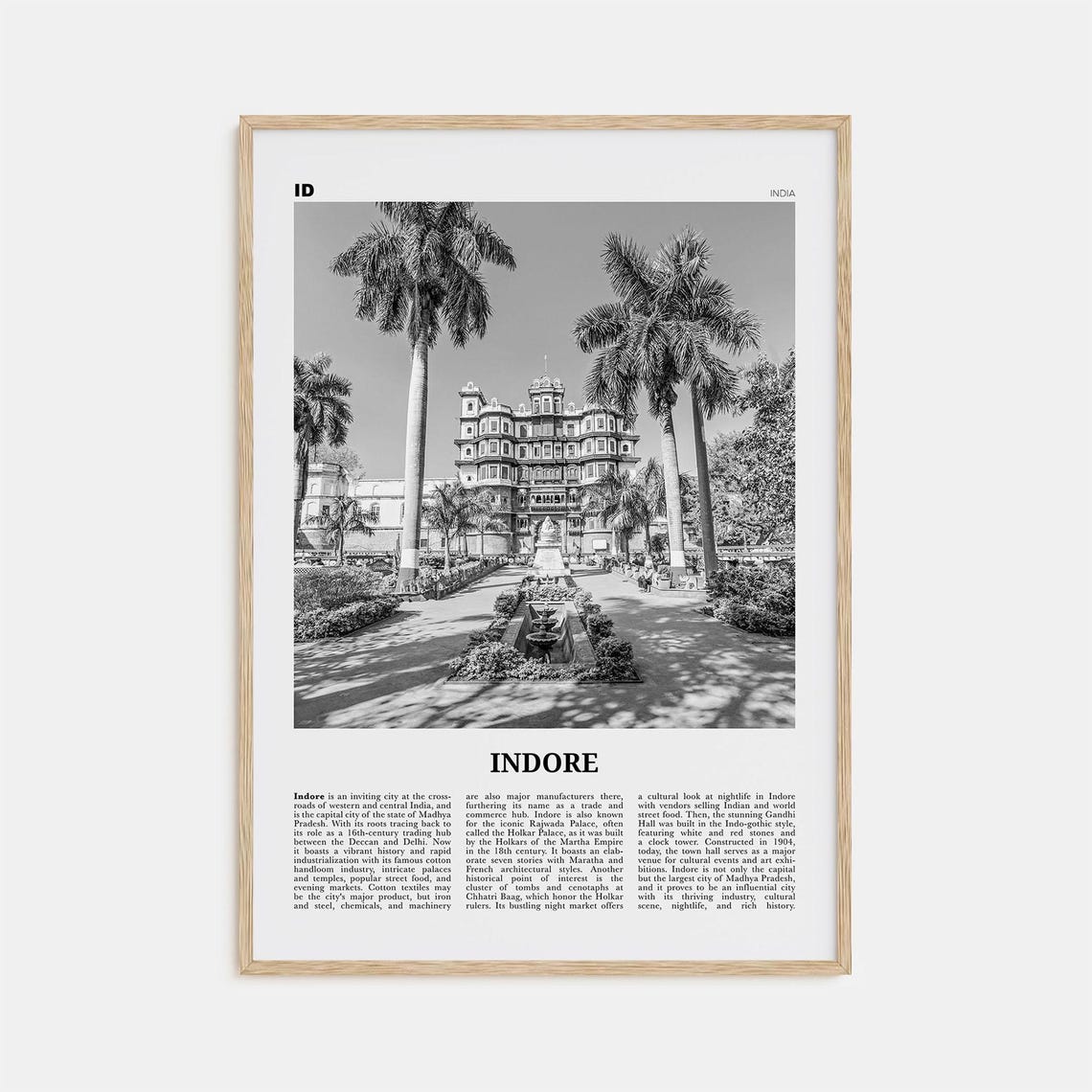 Indore Black and White Travel Poster, India Map