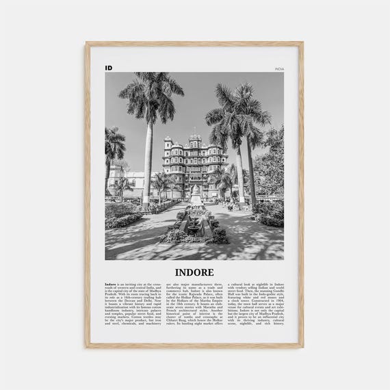 Indore Black and White Travel Poster, India Map