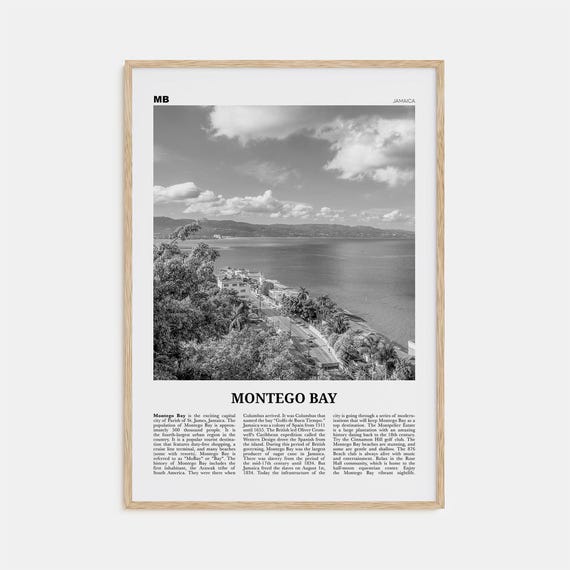 Montego Bay Black and White Travel Poster, Jamaica