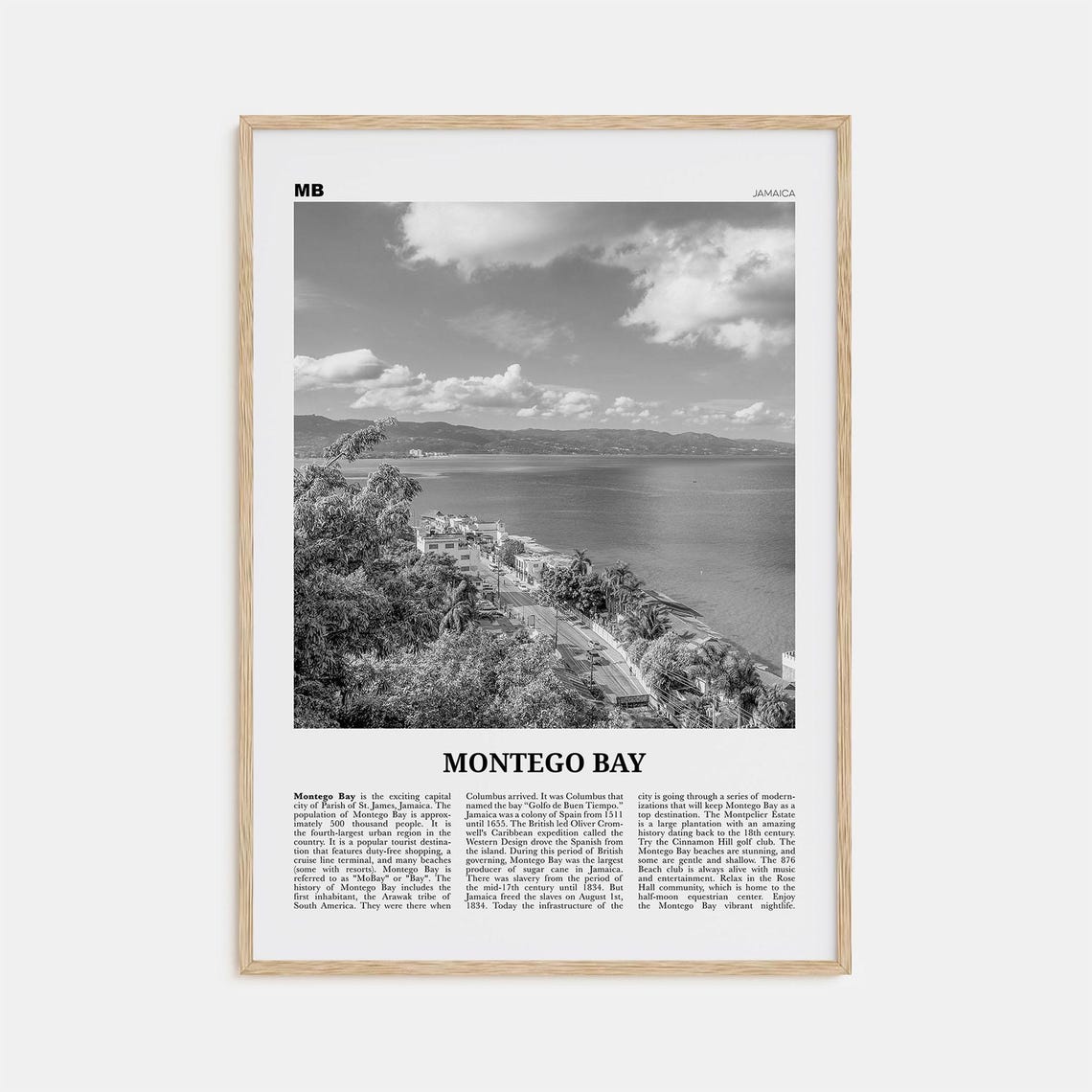 Montego Bay Black and White Travel Poster, Jamaica