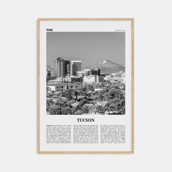 Tucson Black and White Travel Poster, Arizona