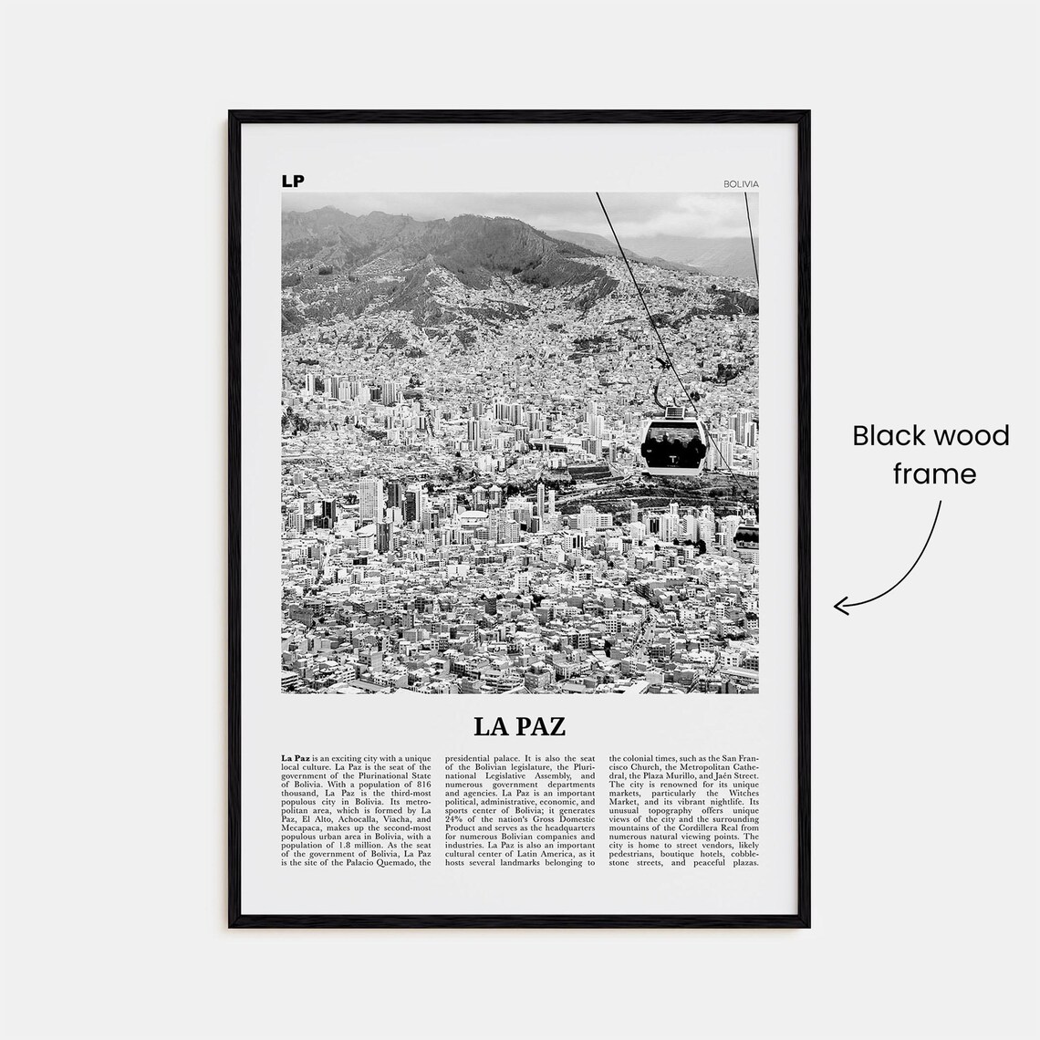 La Paz, Bolivia Black and White Travel Poster - Image 3