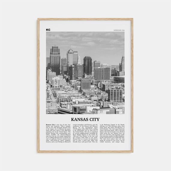 Kansas City Black And White Travel Poster Print