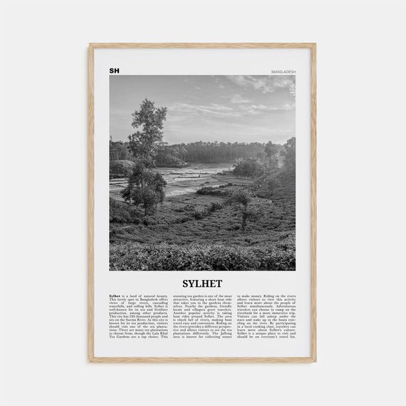 Sylhet Black and White Travel Map Poster Print, Bangladesh