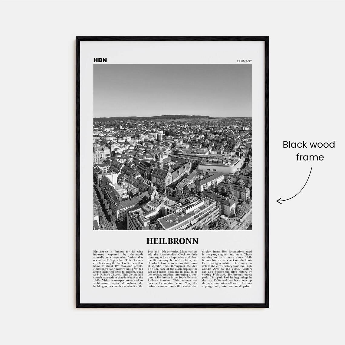 Heilbronn Black And White Travel Poster, Germany - Image 3