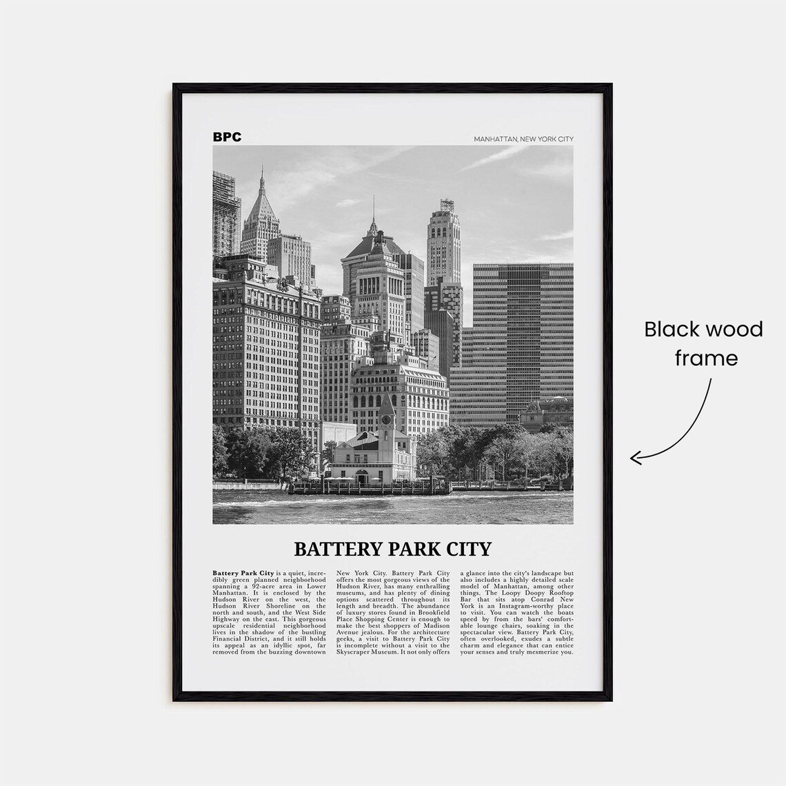Battery Park City Black and White Travel Poster - Image 3