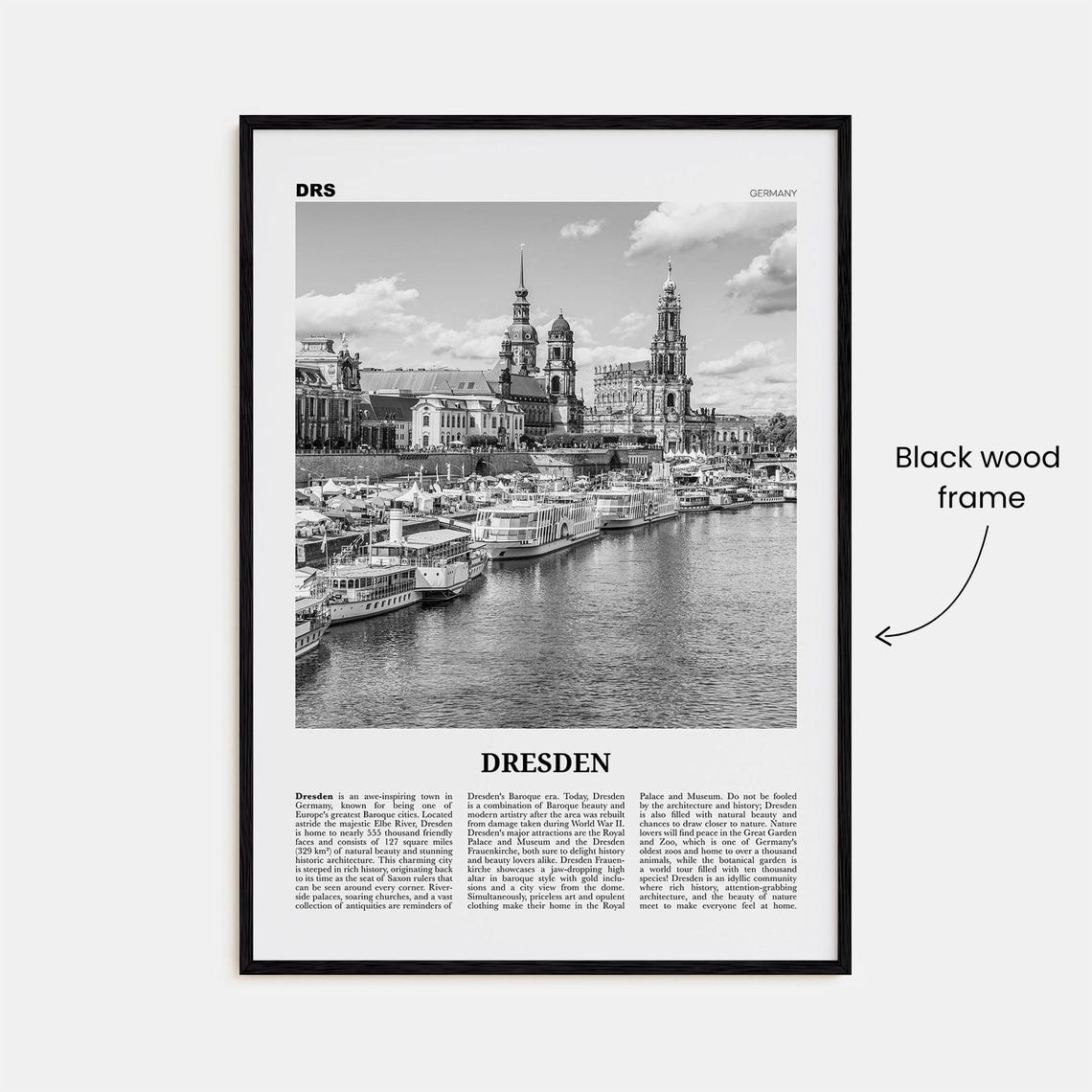 Dresden Black and White Travel Poster, Germany - Image 3