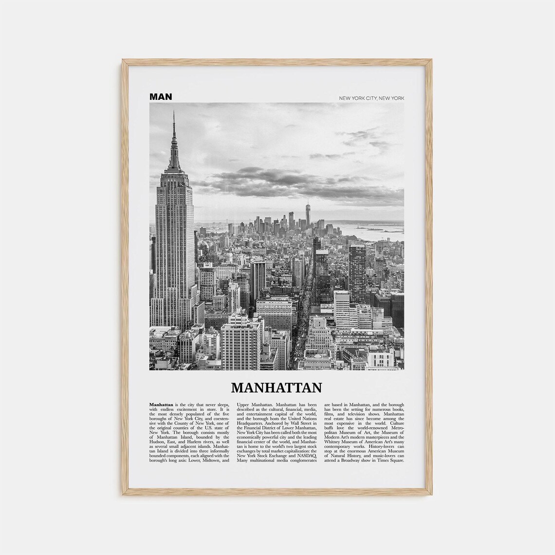 Manhattan Black and White Travel Poster, New York