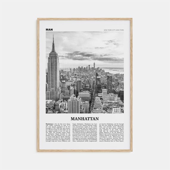 Manhattan Black and White Travel Poster, New York